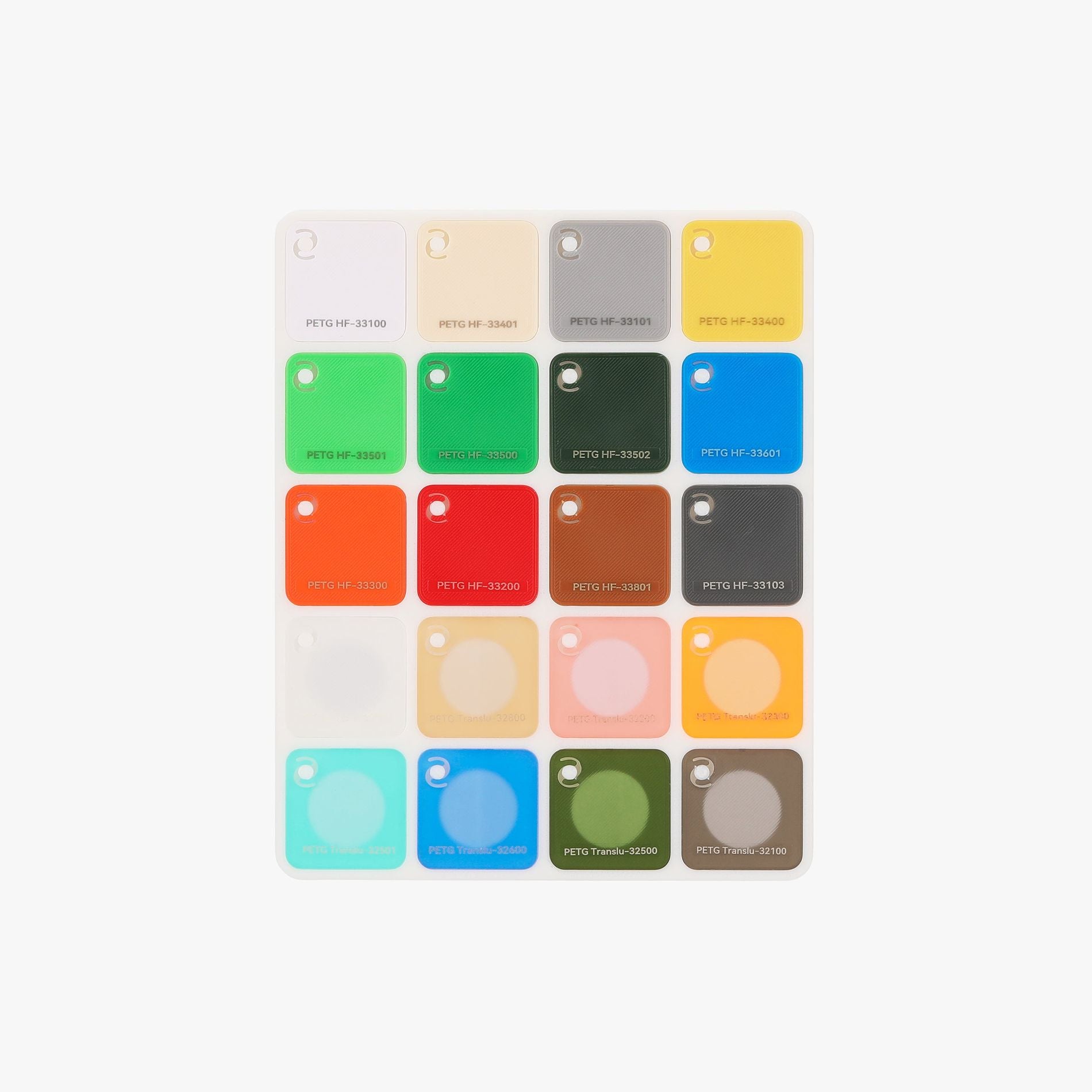Color swatch chart with various color samples on a white background